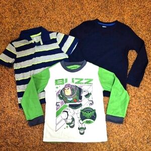 Lot of 3 Buzz Lightyear & Kids Shirts - Green, Blue and White